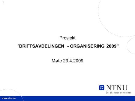 1 Prosjekt ”DRIFTSAVDELINGEN - ORGANISERING 2009” Møte 23.4.2009.
