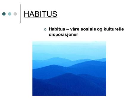 HABITUS Habitus – våre sosiale og kulturelle disposisjoner.