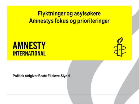 Flyktninger og asylsøkere Amnestys fokus og prioriteringer Politisk rådgiver Beate Ekeløve-Slydal.