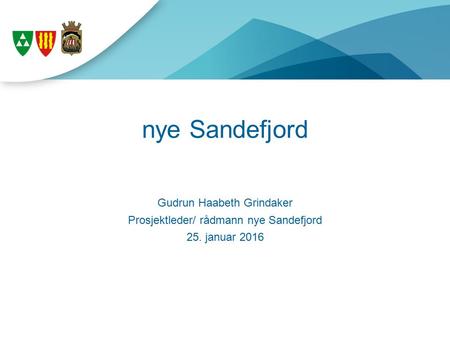 Nye Sandefjord Gudrun Haabeth Grindaker Prosjektleder/ rådmann nye Sandefjord 25. januar 2016.