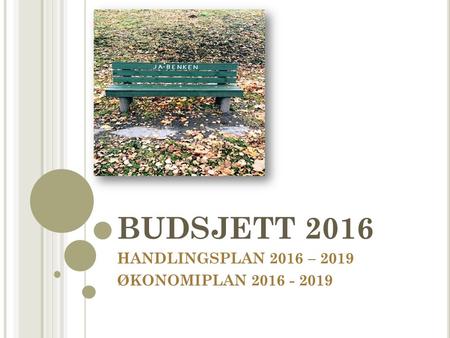 BUDSJETT 2016 HANDLINGSPLAN 2016 – 2019 ØKONOMIPLAN 2016 - 2019.