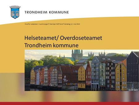 Foto: Geir Hageskal Helseteamet/ Overdoseteamet Trondheim kommune Hvorfor sykepleier i rusomsorgen? Steinkjer NSF Nord Trøndelag 12. mai 2014.