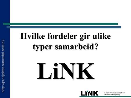 LINK Lokale informasjonsnettverk i Numedal/Kongsberg Hvilke fordeler gir ulike typer samarbeid? LiNK.