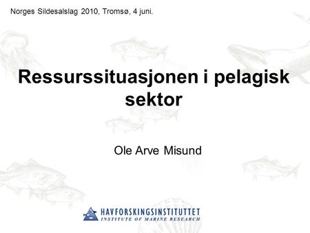 Ressurssituasjonen i pelagisk sektor Ole Arve Misund Norges Sildesalslag 2010, Tromsø, 4 juni.