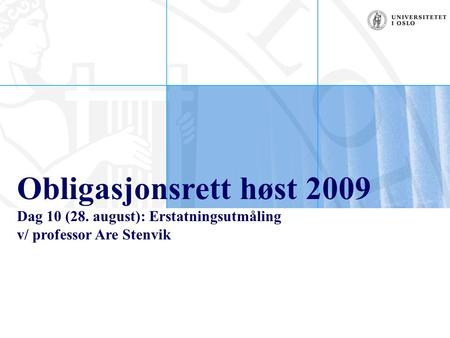 Obligasjonsrett høst 2009 Dag 10 (28. august): Erstatningsutmåling v/ professor Are Stenvik.