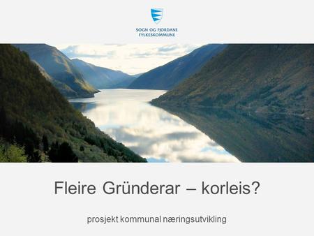 Fleire Gründerar – korleis? prosjekt kommunal næringsutvikling.