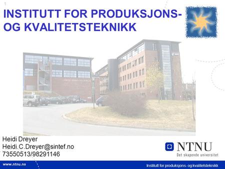 1 Institutt for produksjons- og kvalitetsteknikk INSTITUTT FOR PRODUKSJONS- OG KVALITETSTEKNIKK Heidi Dreyer 73550513/98291146.