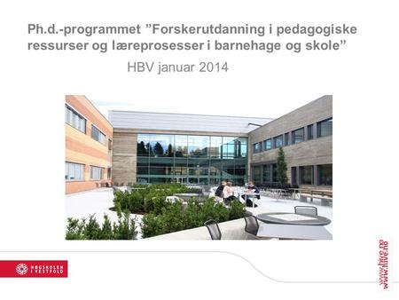 Ph.d.-programmet ”Forskerutdanning i pedagogiske ressurser og læreprosesser i barnehage og skole”   HBV januar 2014 www.hive.no.