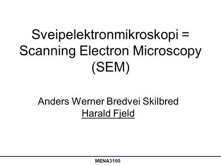 Sveipelektronmikroskopi = Scanning Electron Microscopy (SEM)
