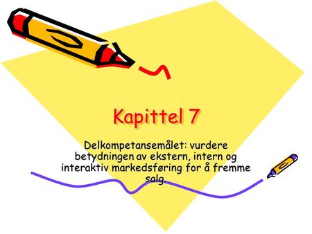 Kapittel 7 Delkompetansemålet: vurdere betydningen av ekstern, intern og interaktiv markedsføring for å fremme salg.