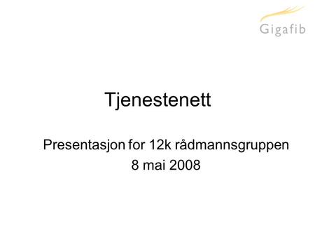 Tjenestenett Presentasjon for 12k rådmannsgruppen 8 mai 2008.