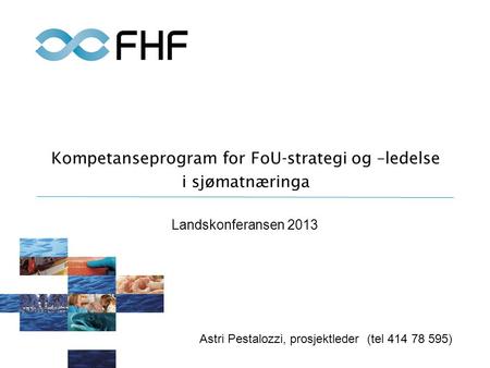 Kompetanseprogram for FoU-strategi og –ledelse i sjømatnæringa Landskonferansen 2013 Astri Pestalozzi, prosjektleder (tel 414 78 595)