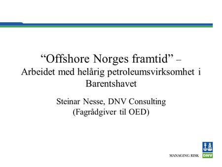 Steinar Nesse, DNV Consulting (Fagrådgiver til OED)