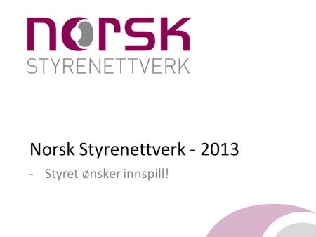 Norsk Styrenettverk - 2013 -Styret ønsker innspill!