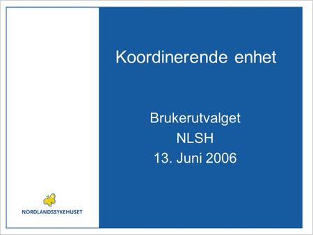 Koordinerende enhet Brukerutvalget NLSH 13. Juni 2006.