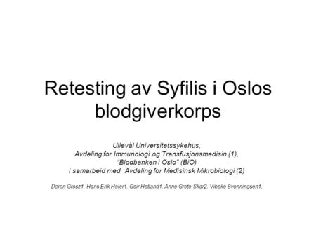Retesting av Syfilis i Oslos blodgiverkorps