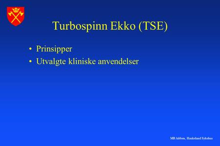 Turbospinn Ekko (TSE) Prinsipper Utvalgte kliniske anvendelser.