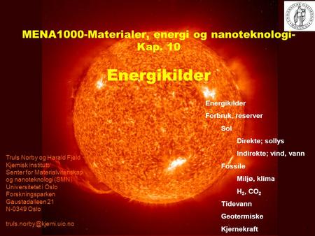 MENA1000-Materialer, energi og nanoteknologi- Kap. 10 Energikilder