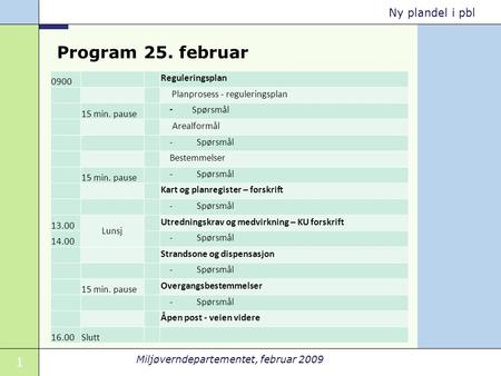 Program 25. februar 0900 Reguleringsplan Planprosess - reguleringsplan