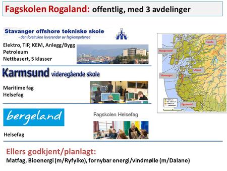 Fagskolen Rogaland: offentlig, med 3 avdelinger