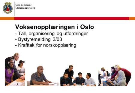 Voksenopplæringen i Oslo - Tall, organisering og utfordringer - Bystyremelding 2/03 - Krafttak for norskopplæring.