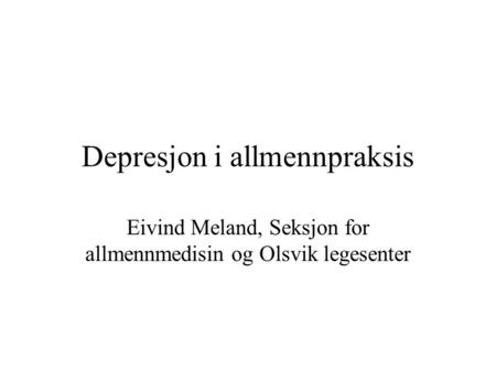 Depresjon i allmennpraksis