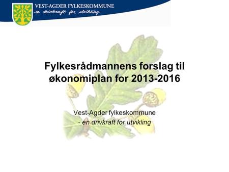 Fylkesrådmannens forslag til økonomiplan for 2013-2016 Vest-Agder fylkeskommune - en drivkraft for utvikling.
