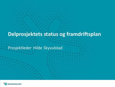 Delprosjektets status og framdriftsplan Prosjektleder Hilde Skyvulstad.