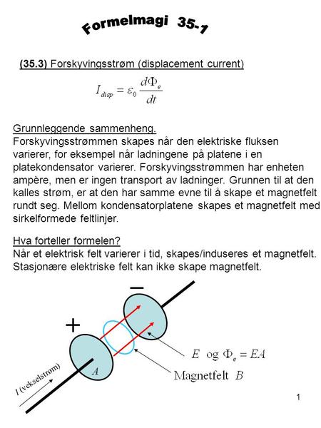 Formelmagi 35-1 (35.3) Forskyvingsstrøm (displacement current)
