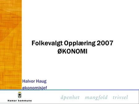 Folkevalgt Opplæring 2007 ØKONOMI