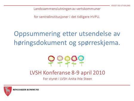 LVSH Konferanse 8-9 april 2010 For styret i LVSH Anita Ihle Steen