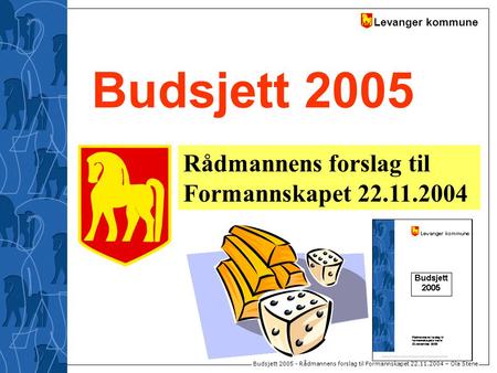Levanger kommune Budsjett 2005 - Rådmannens forslag til Formannskapet 22.11.2004 – Ola Stene Budsjett 2005 Rådmannens forslag til Formannskapet 22.11.2004.
