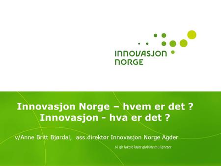 Innovasjon Norge – hvem er det ? Innovasjon - hva er det ?
