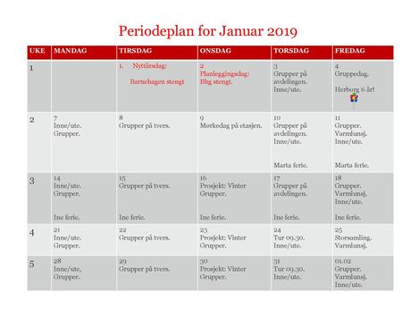 Periodeplan for Januar 2019