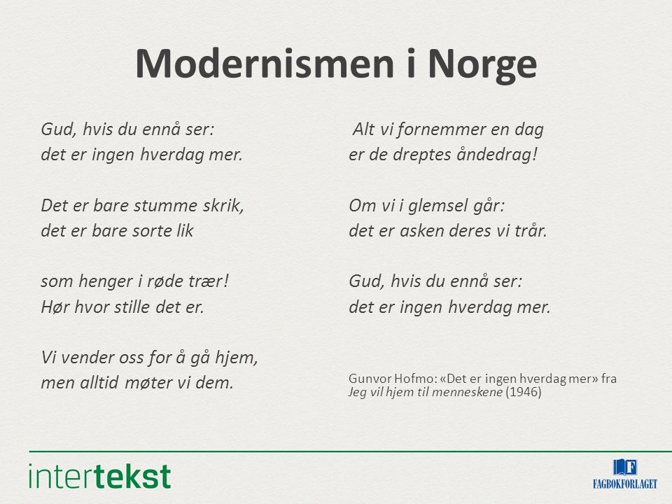 Modernismen i Norge Gud, hvis du ennå ser: det er ingen hverdag mer.