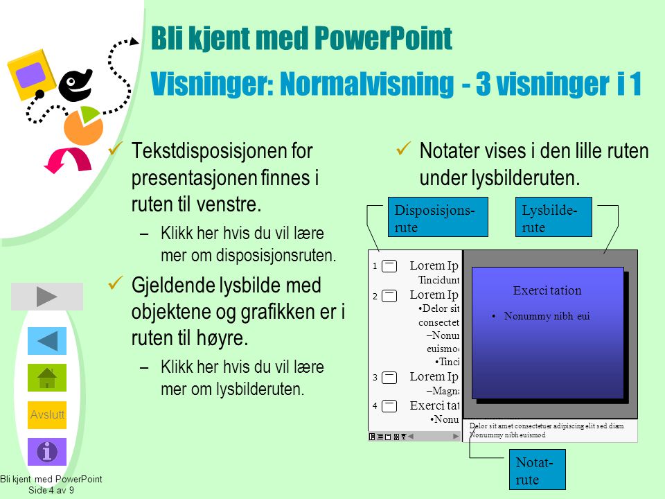 Bli kjent med PowerPoint Visninger: Normalvisning - 3 visninger i 1