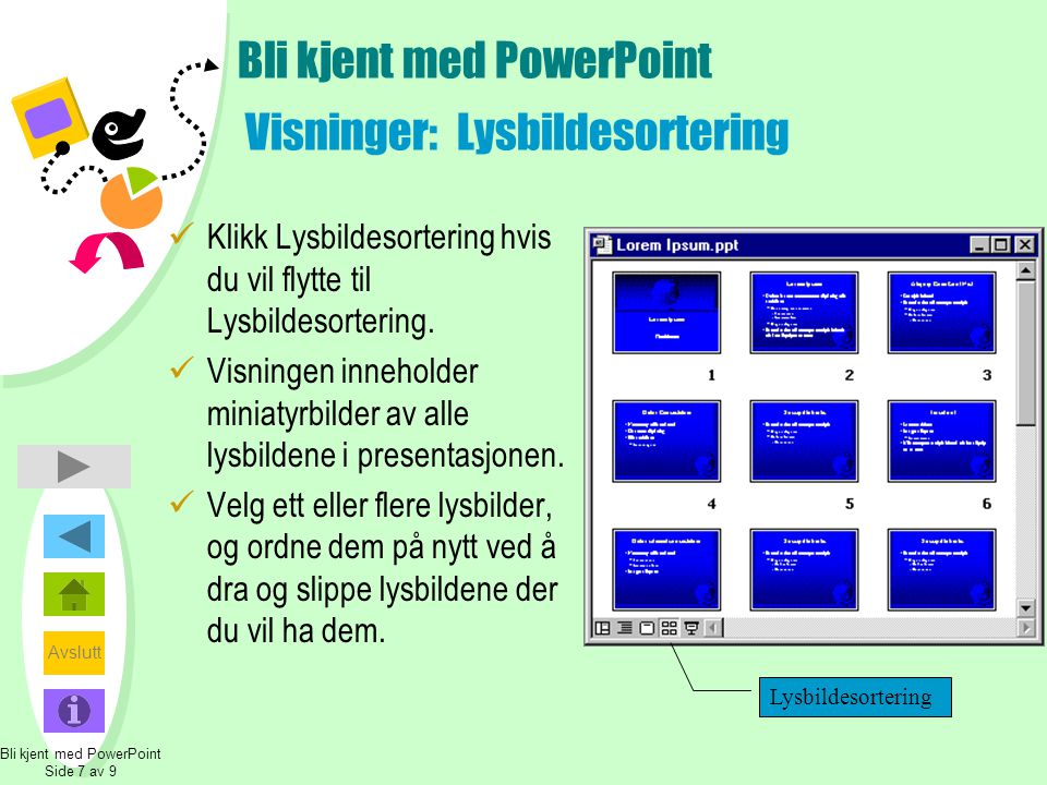 Bli kjent med PowerPoint Visninger: Lysbildesortering
