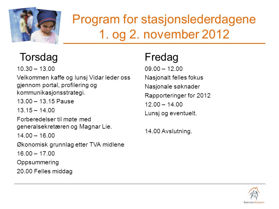 Program for stasjonslederdagene 1. og 2. november 2012