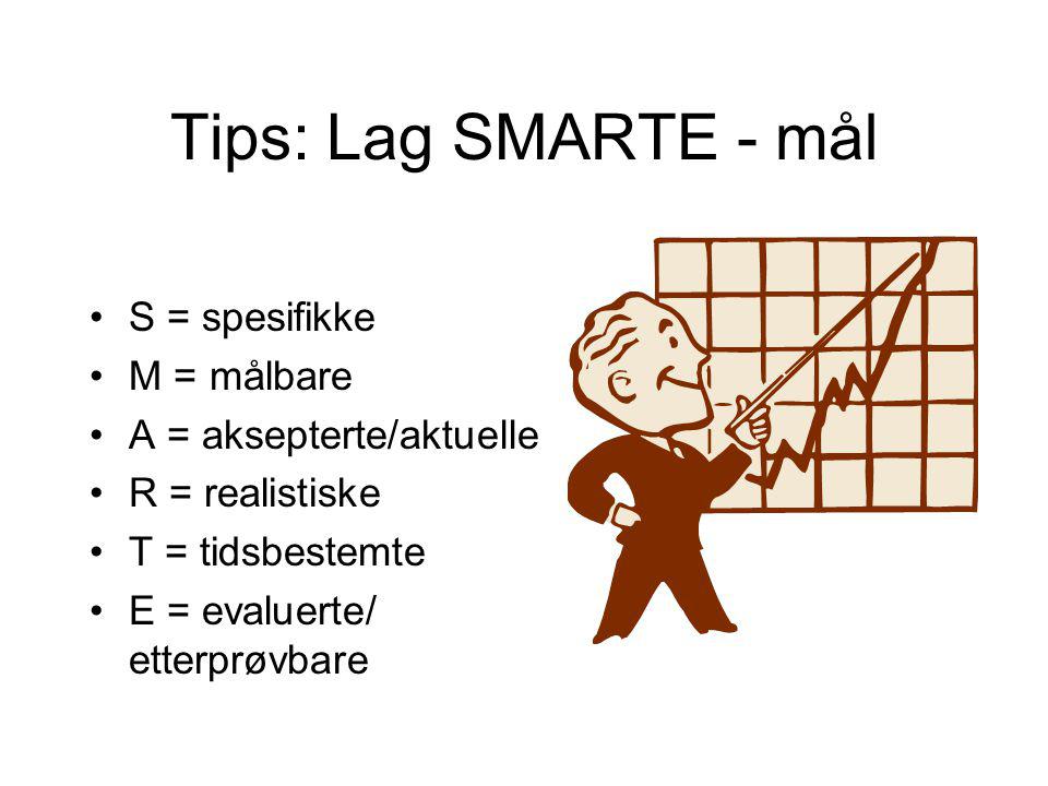 Tips: Lag SMARTE - mål S = spesifikke M = målbare