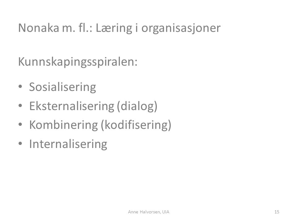 Nonaka m. fl.: Læring i organisasjoner