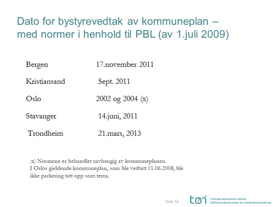 Dato for bystyrevedtak av kommuneplan – med normer i henhold til PBL (av 1.juli 2009)