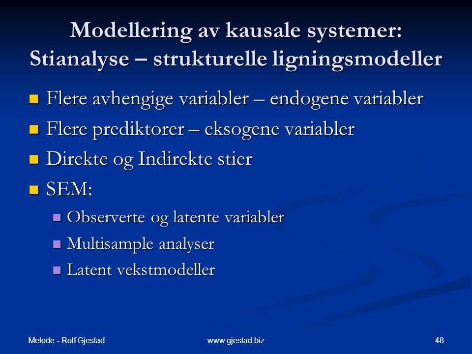 Modellering av kausale systemer: Stianalyse – strukturelle ligningsmodeller
