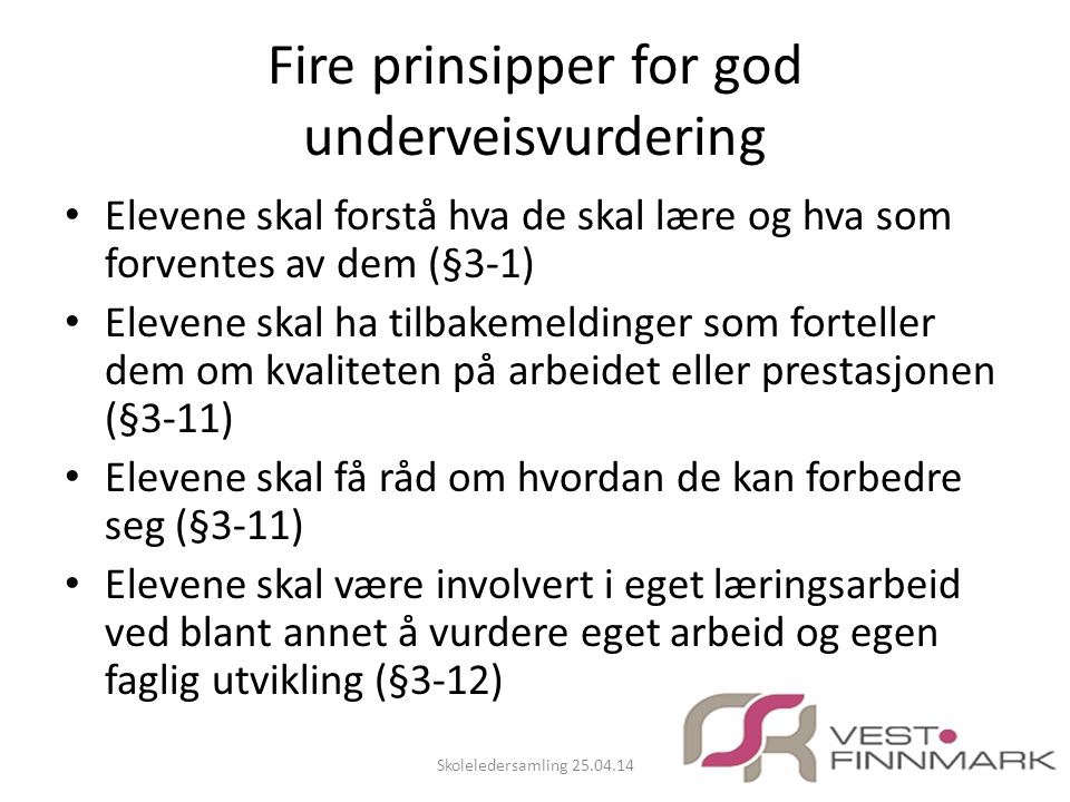 Fire prinsipper for god underveisvurdering