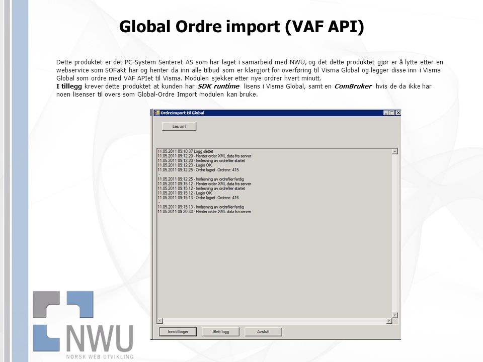 Global Ordre import (VAF API)
