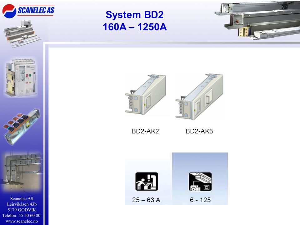 System BD2 160A – 1250A BD2-AK2 BD2-AK3 25 – 63 A