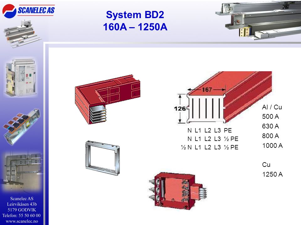 System BD2 160A – 1250A Al / Cu 500 A 630 A 800 A 1000 A Cu 1250 A