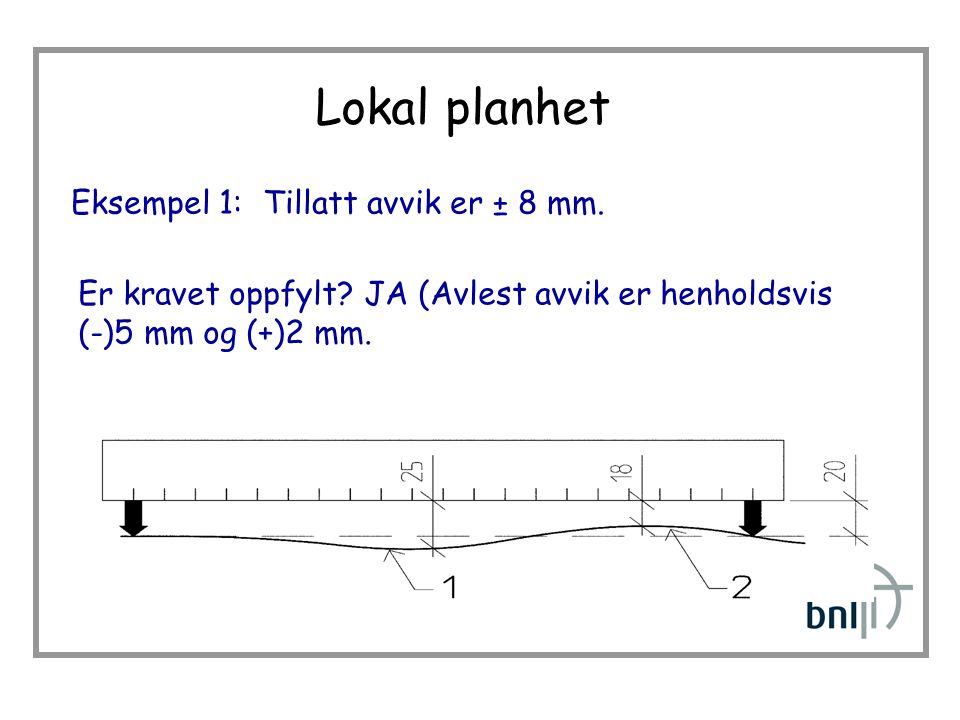Lokal planhet Eksempel 1: Tillatt avvik er ± 8 mm.