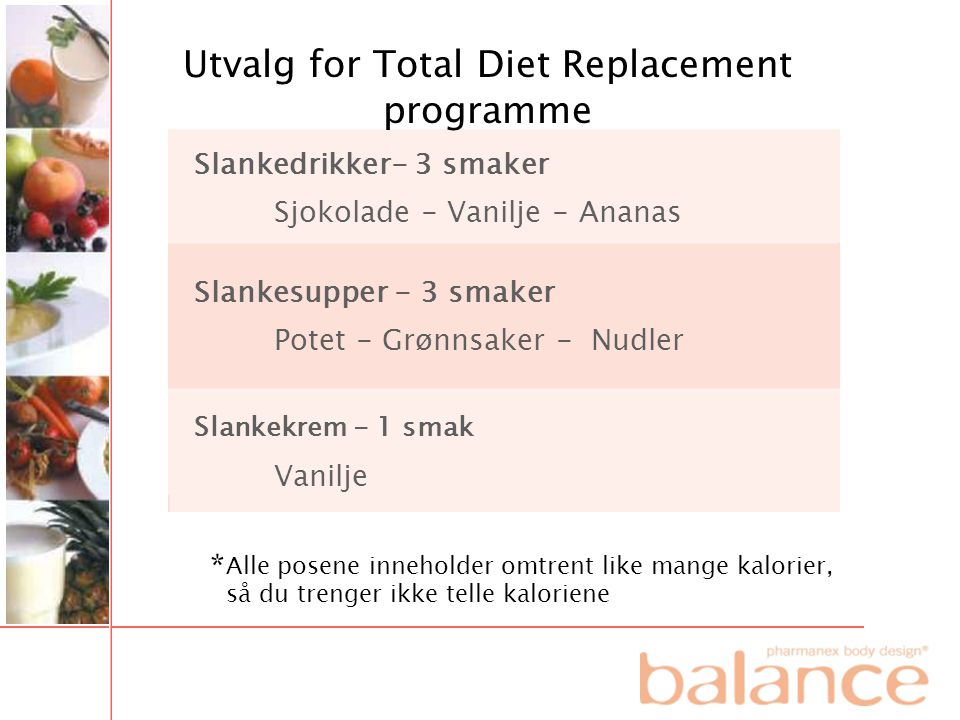Utvalg for Total Diet Replacement programme