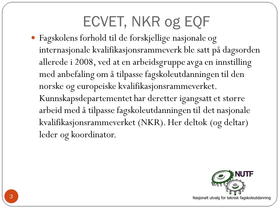 ECVET, NKR og EQF