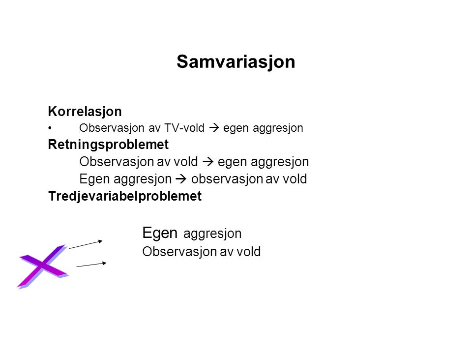 X Samvariasjon Egen aggresjon Korrelasjon Retningsproblemet